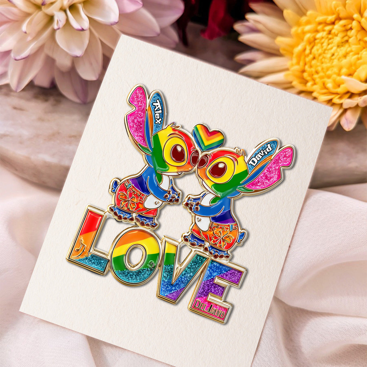 Rainbow Monster Couple Love - Personalized LGBT Support Pin