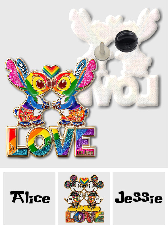 Rainbow Monster Couple Love - Personalized LGBT Support Pin