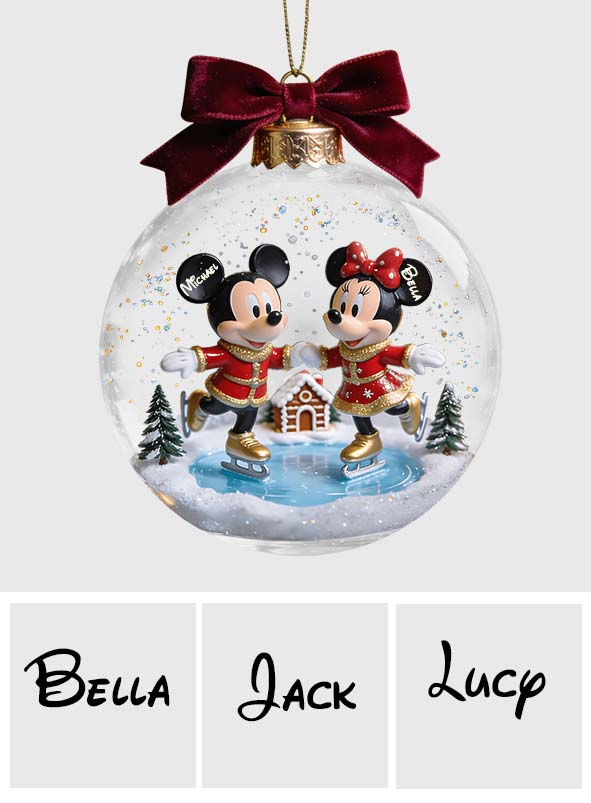 Merry Christmas - Personalized Mouse Snow Globe Ornament With Bow