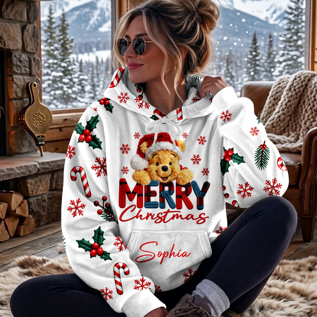 Merry Christmas - Personalized Yellow Bear Fleece Hoodie