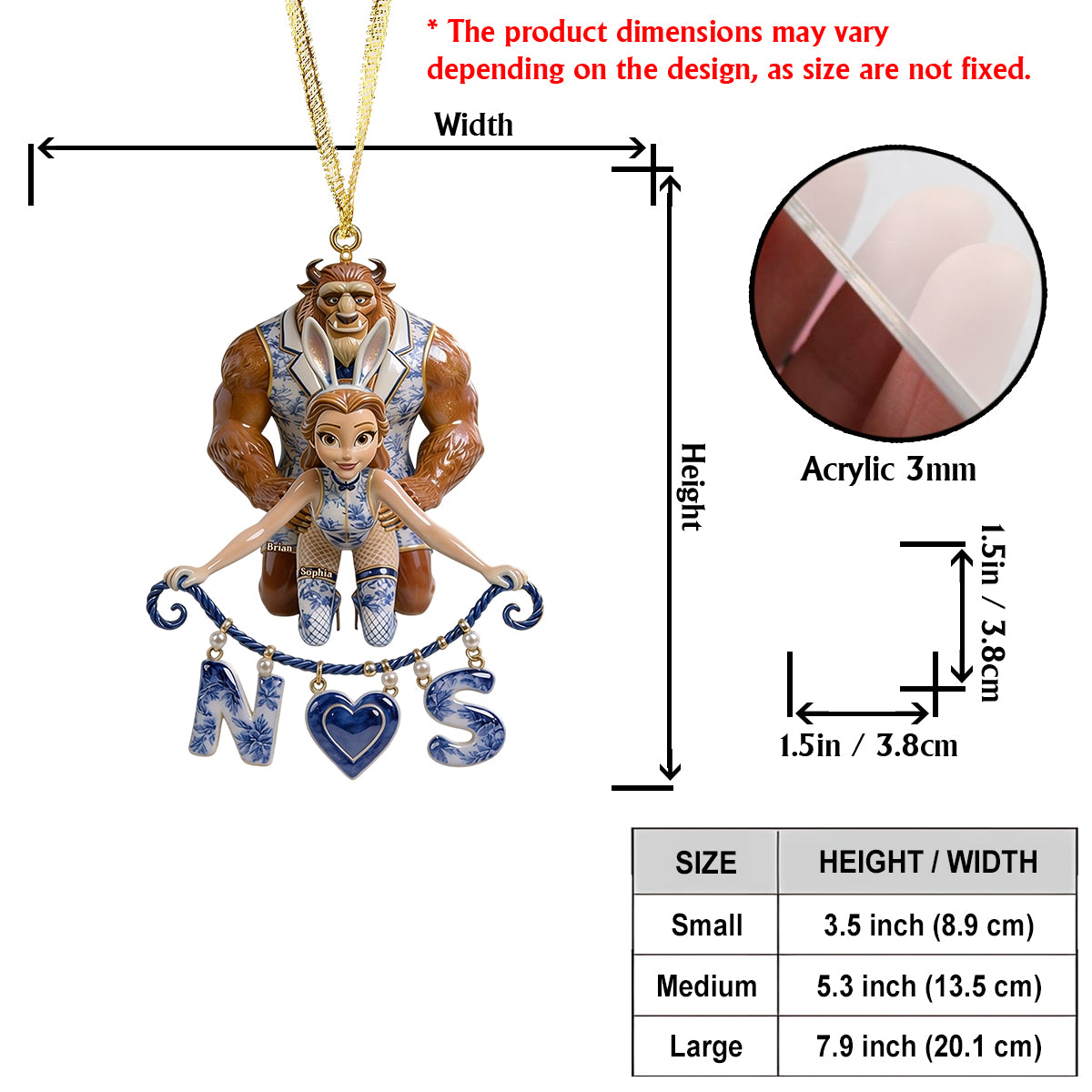 Naughty Fairytale Couple Toile de Jouy - Personalized Beauty And The Beast Ornament With Charm