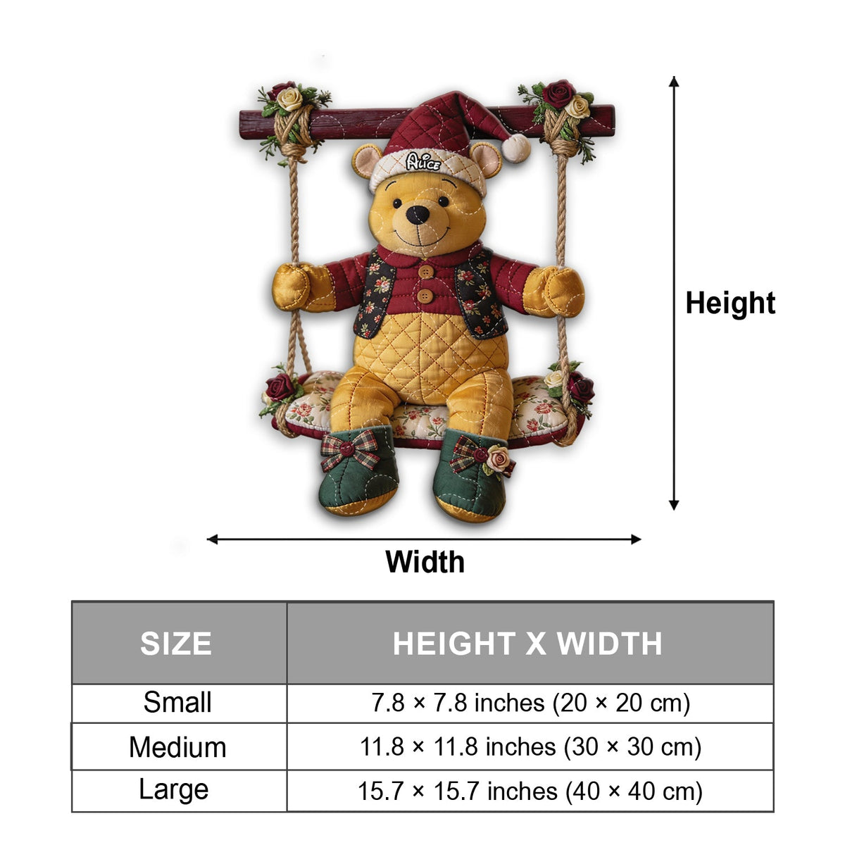 A Very Merry Swing - Personalized Yellow Bear Quilted Door Hanger