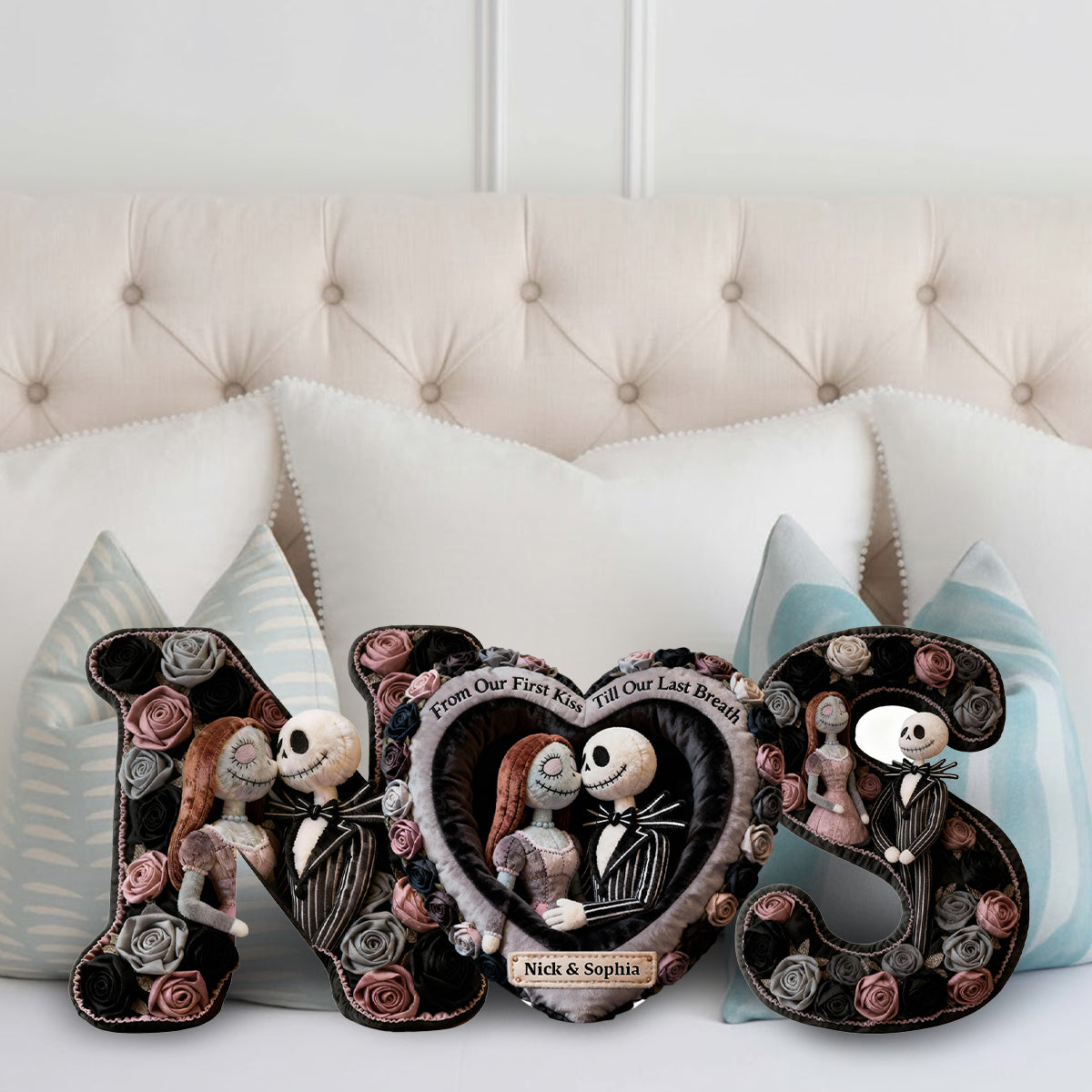 From Our First Kiss - Personalized Nightmare Faux Fur Shaped Pillow