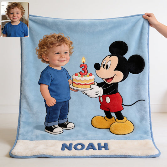 Custom From Photo, Any Character - Birthday Celebration Scene - Personalized Birthday Blanket