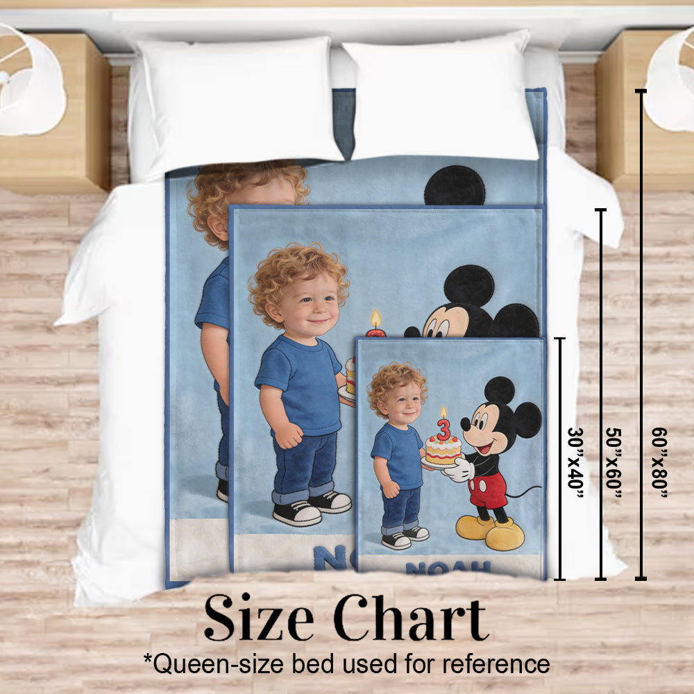Custom From Photo, Any Character - Birthday Celebration Scene - Personalized Birthday Blanket