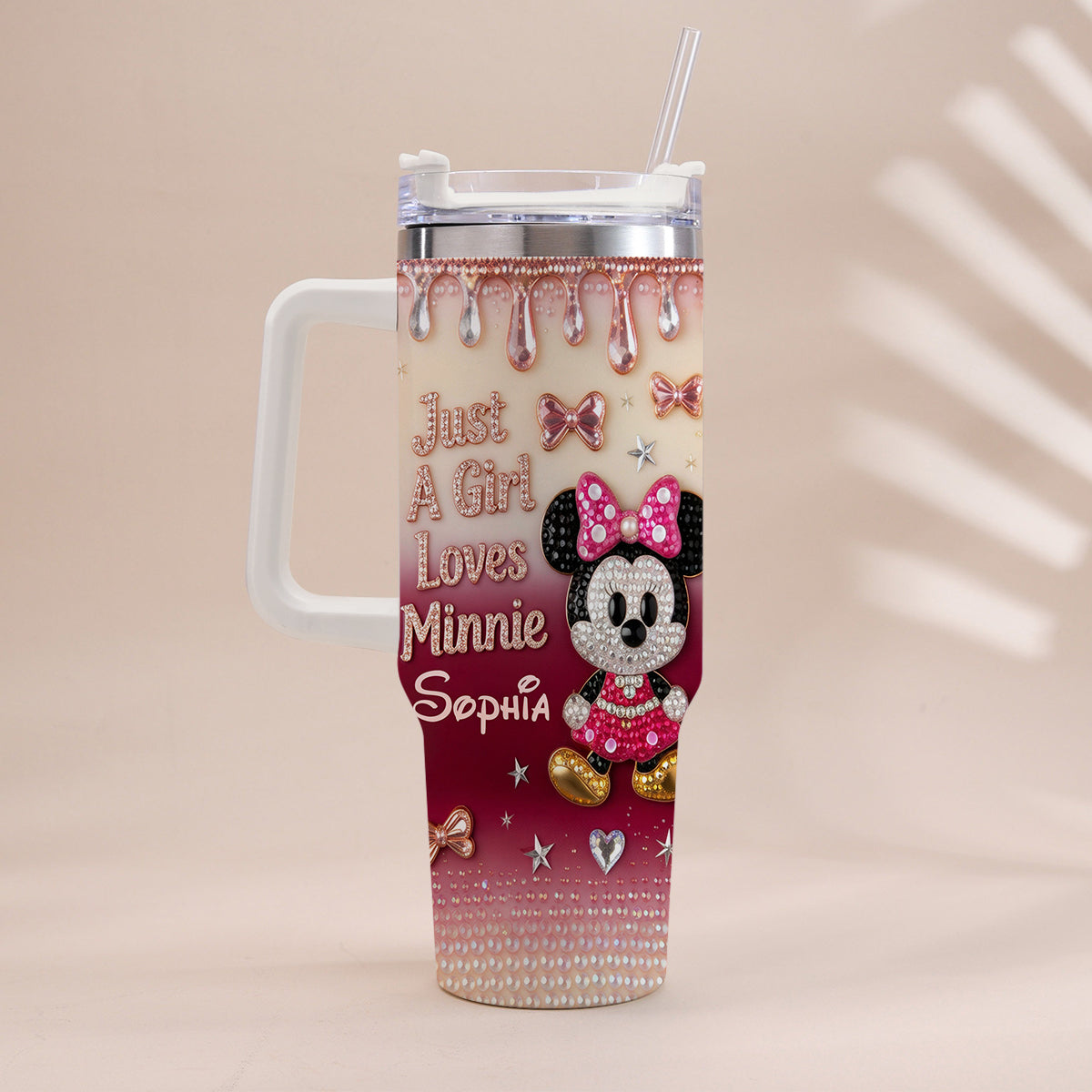 Just A Girl Who Loves The Mouses - Personalized Mouse Tumbler With Handle