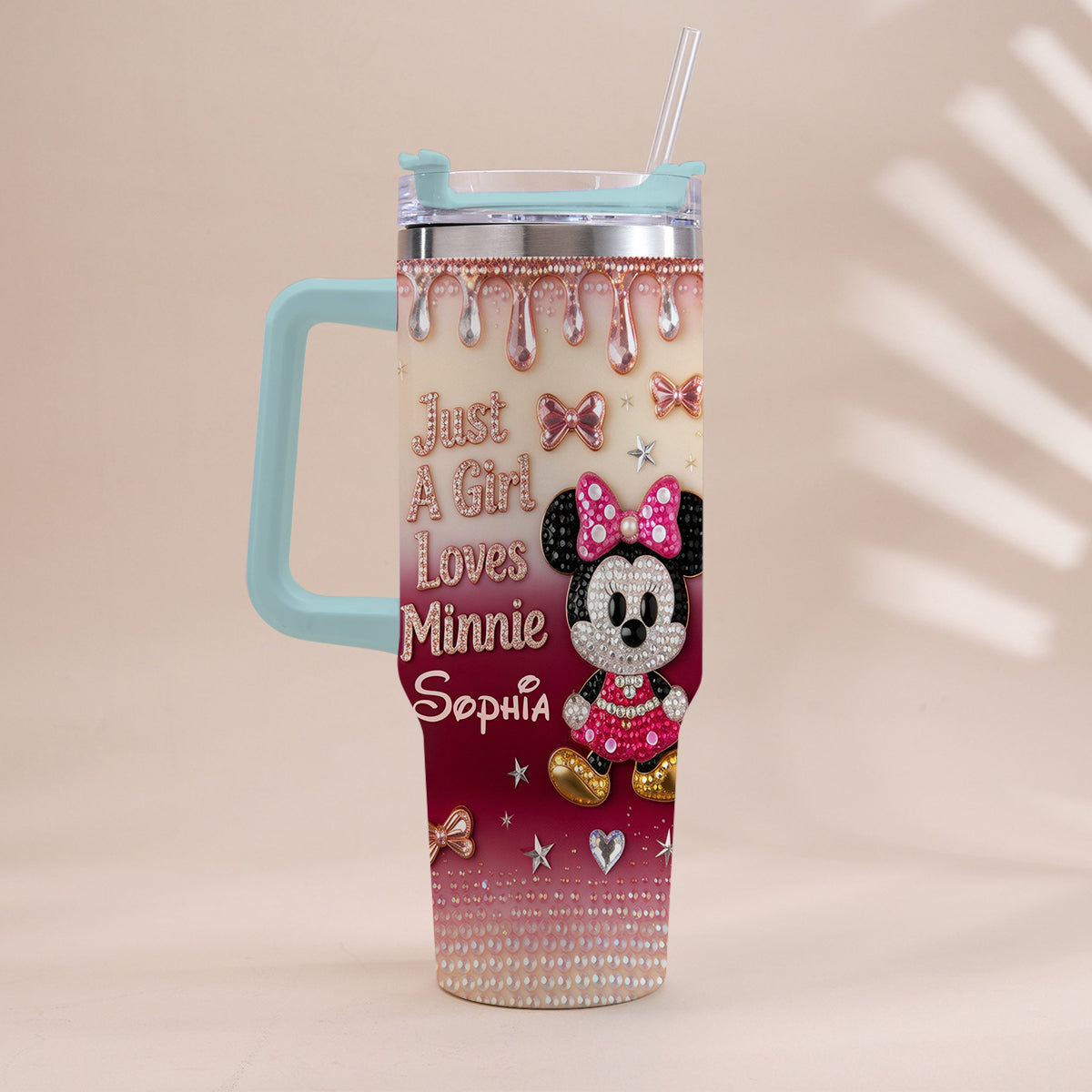 Just A Girl Who Loves The Mouses - Personalized Mouse Tumbler With Handle