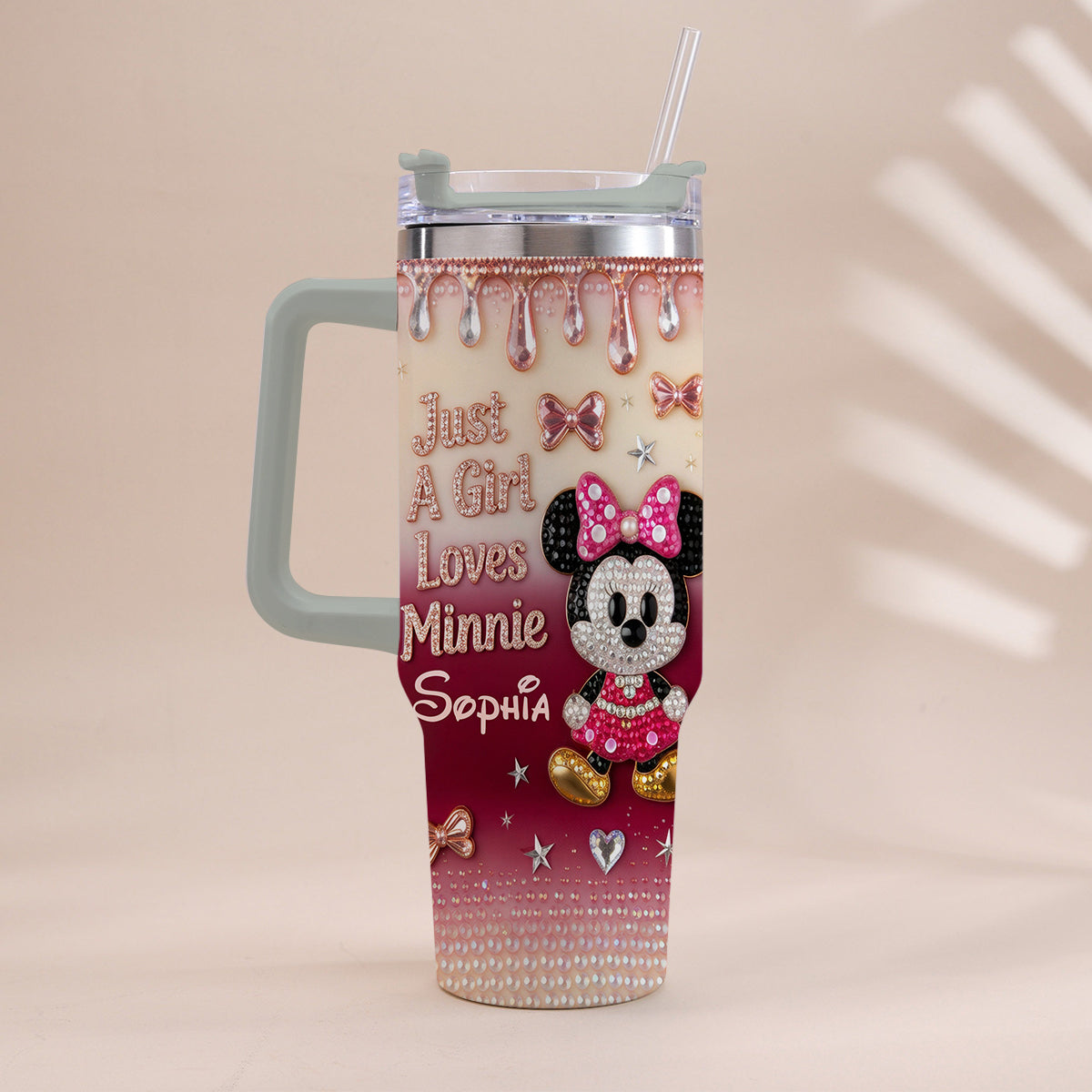 Just A Girl Who Loves The Mouses - Personalized Mouse Tumbler With Handle