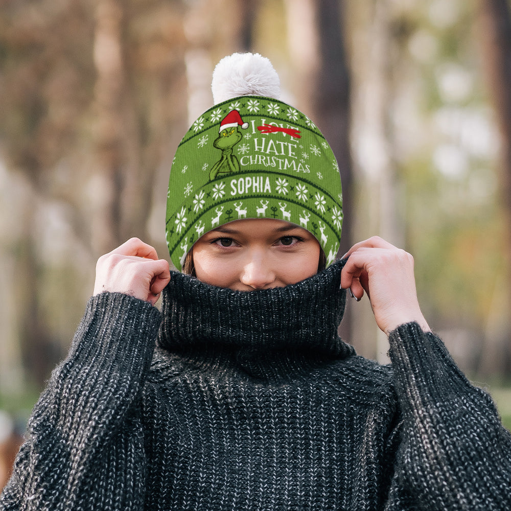 I Hate Christmas Green Monster - Personalized Stole Christmas Beanie Hat