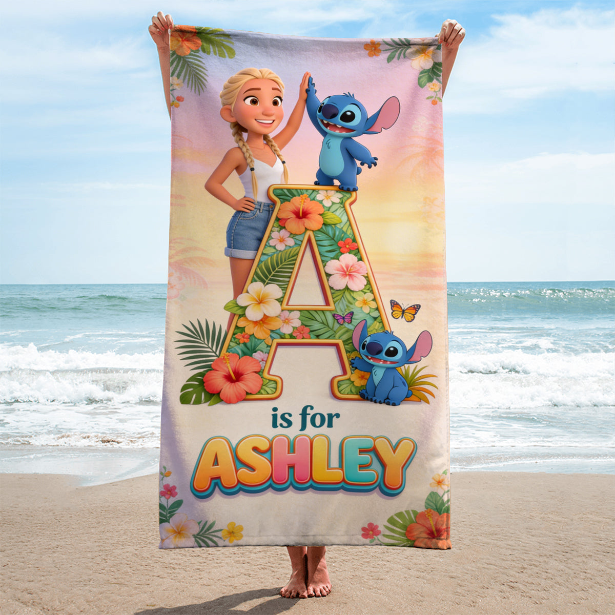 Ohana Alphabet Custom From Photo - Personalized Ohana Quick-dry Beach Towel/ Bath Towel