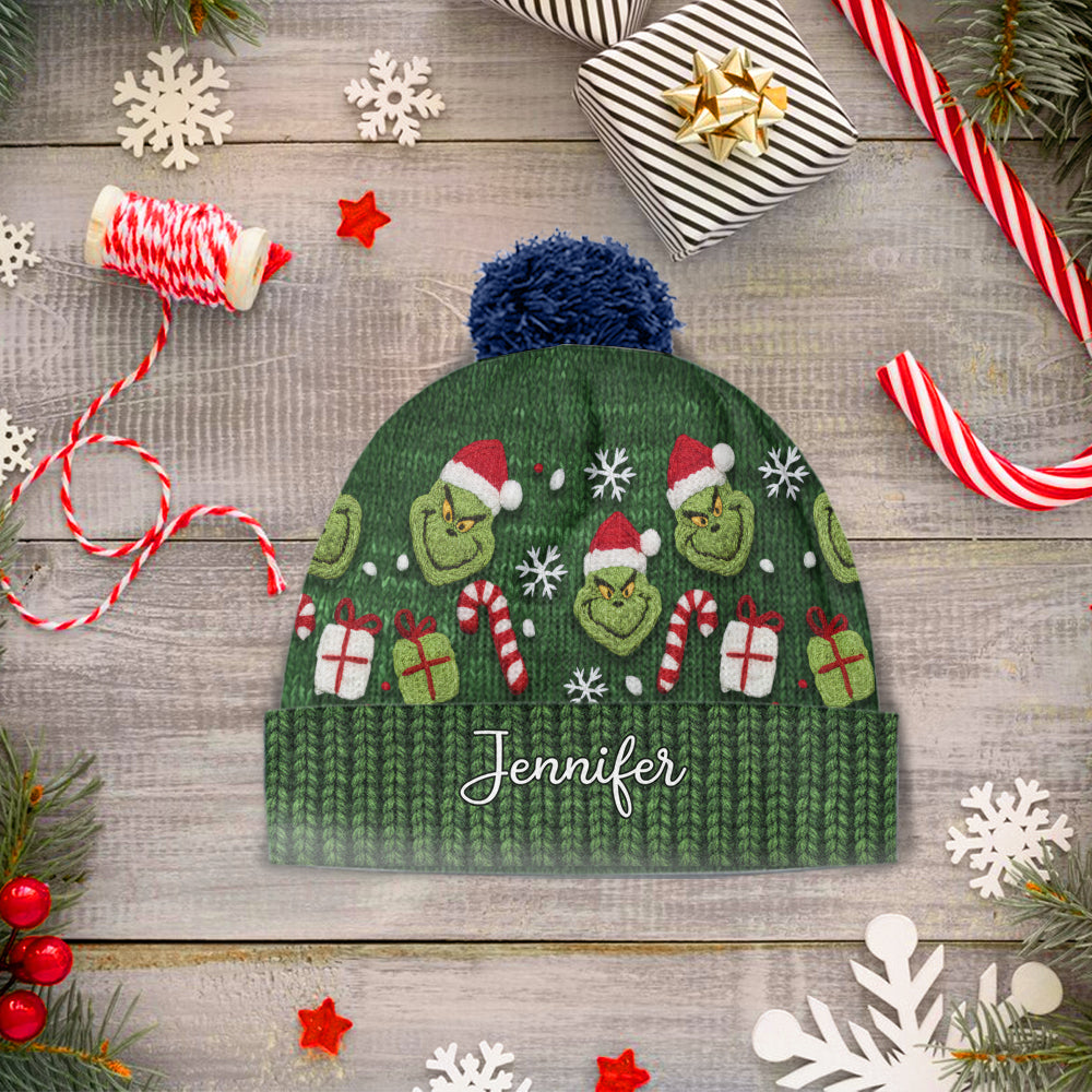 Green Mischief - Personalized Stole Christmas Beanie Hat