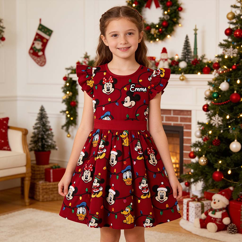 Have A Very Magical Christmas - Personalized Mouse Kid Ruffle Sleeve Dress