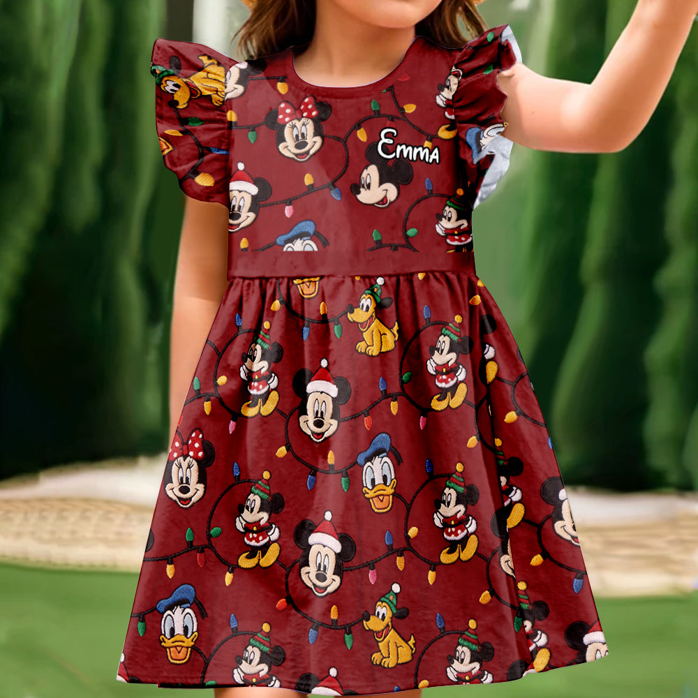 Have A Very Magical Christmas - Personalized Mouse Kid Ruffle Sleeve Dress
