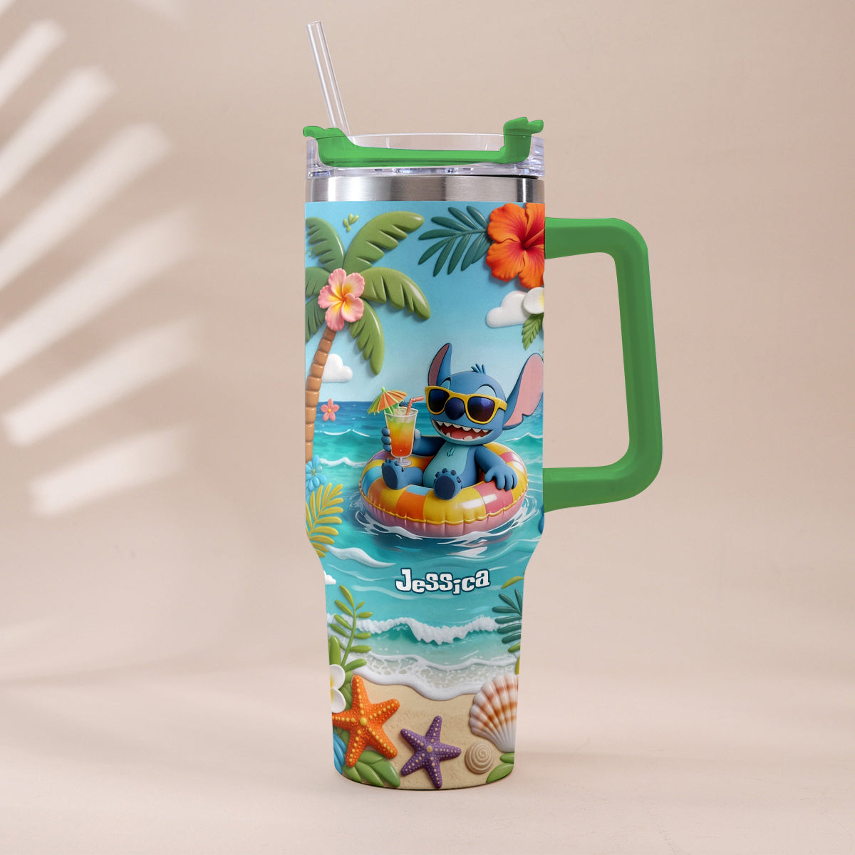 Blue Monster Summer Vibes - Personalized Ohana Tumbler With Plush Charm