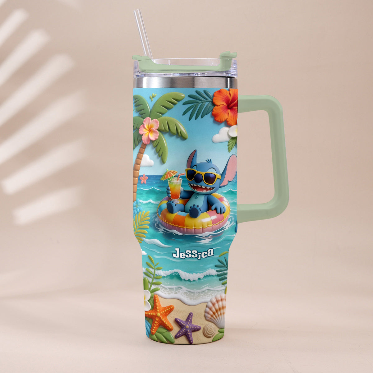 Blue Monster Summer Vibes - Personalized Ohana Tumbler With Plush Charm
