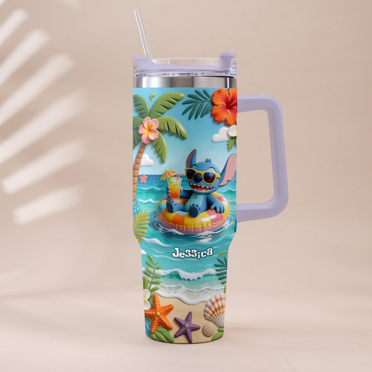 Blue Monster Summer Vibes - Personalized Ohana Tumbler With Plush Charm