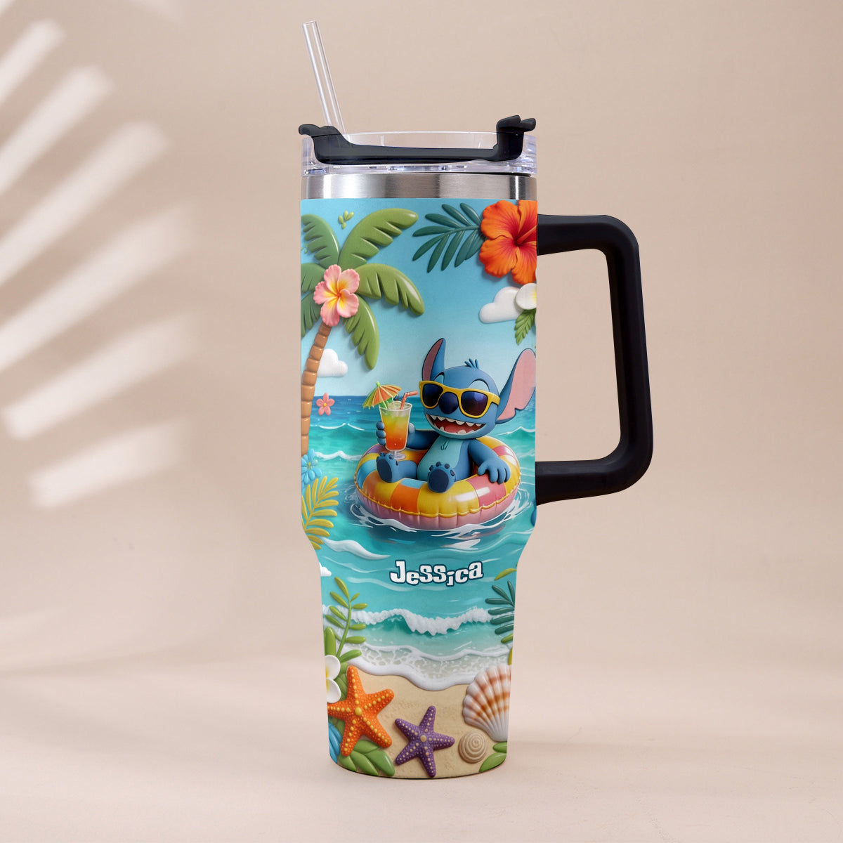 Blue Monster Summer Vibes - Personalized Ohana Tumbler With Plush Charm
