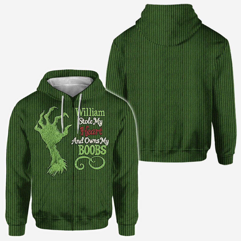 Stole My Heart And Owns My - Personalized Stole Christmas All Over Shirt