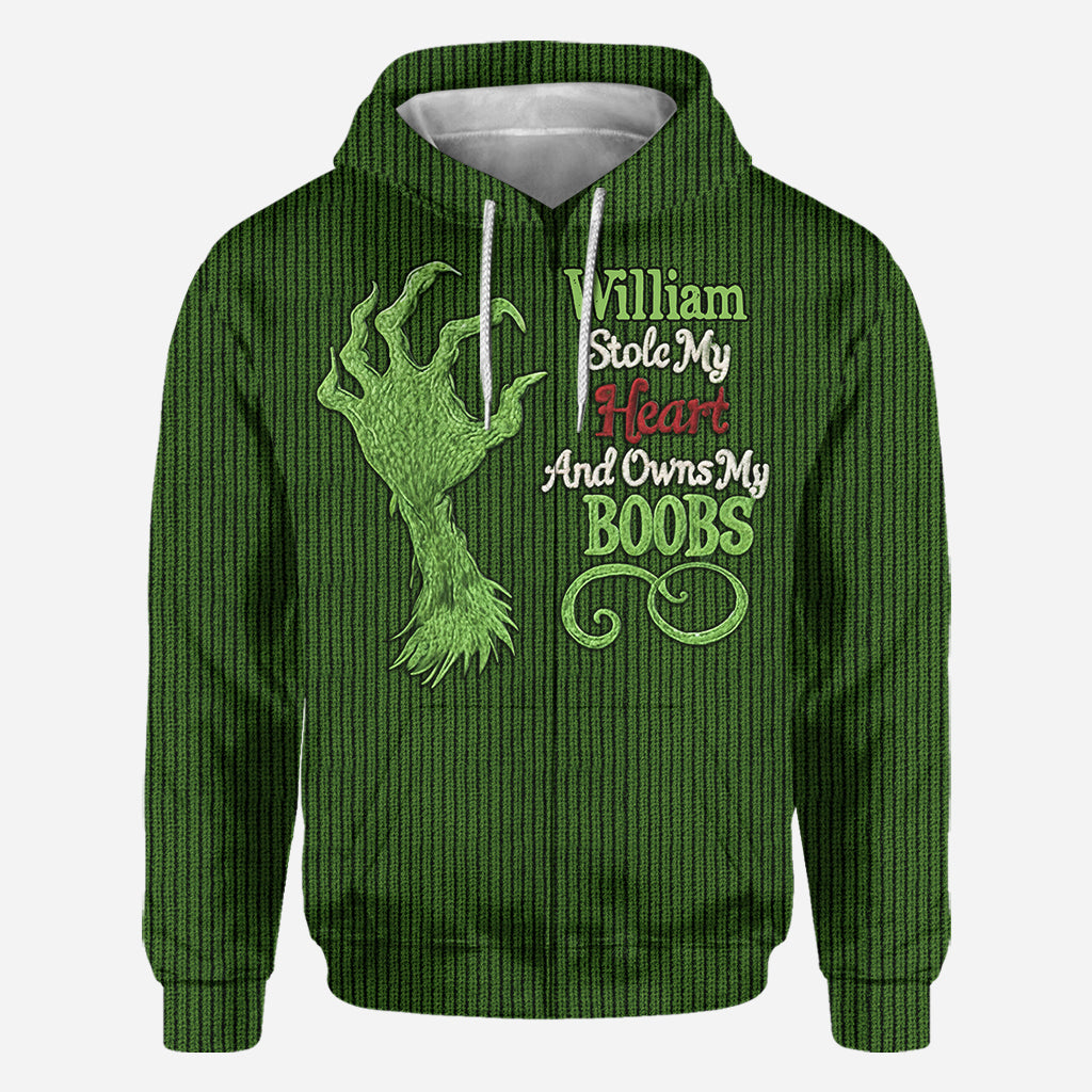 Stole My Heart And Owns My - Personalized Stole Christmas All Over Shirt