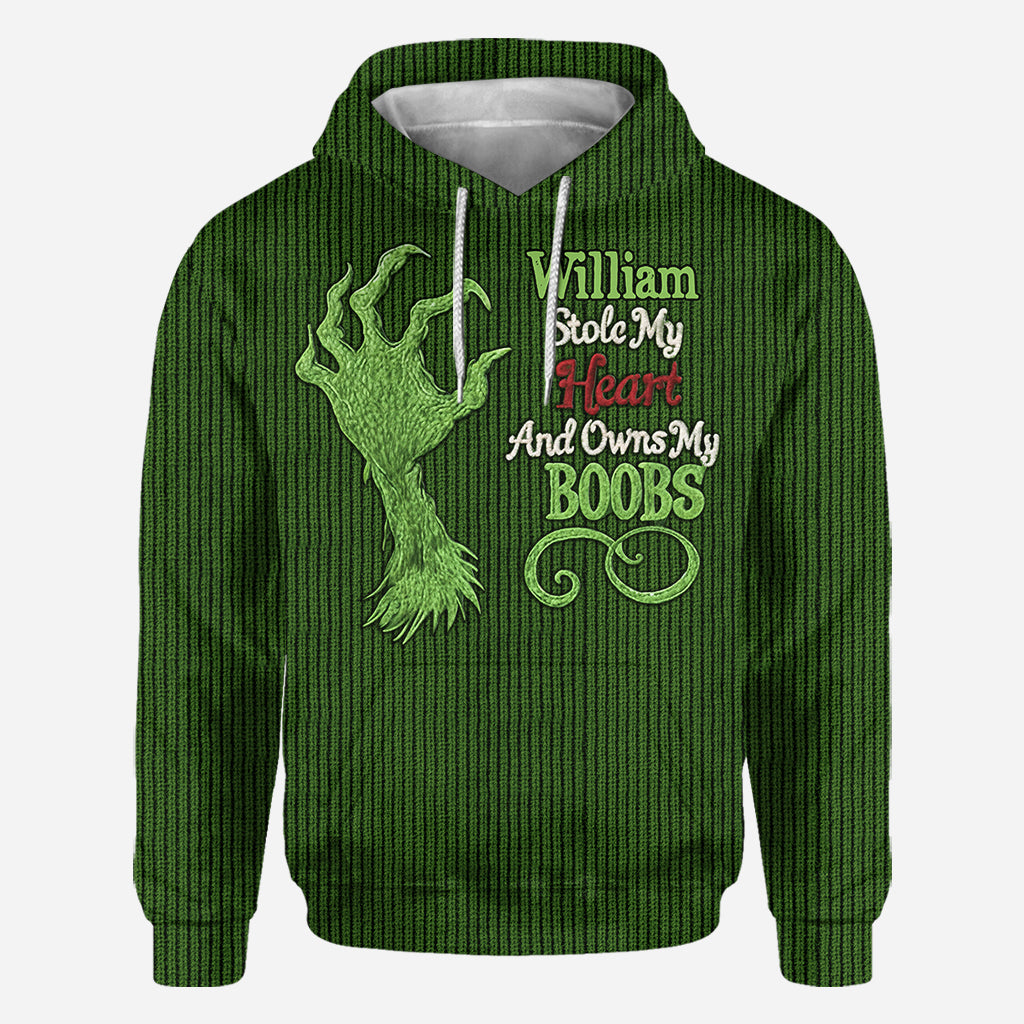 Stole My Heart And Owns My - Personalized Stole Christmas All Over Shirt