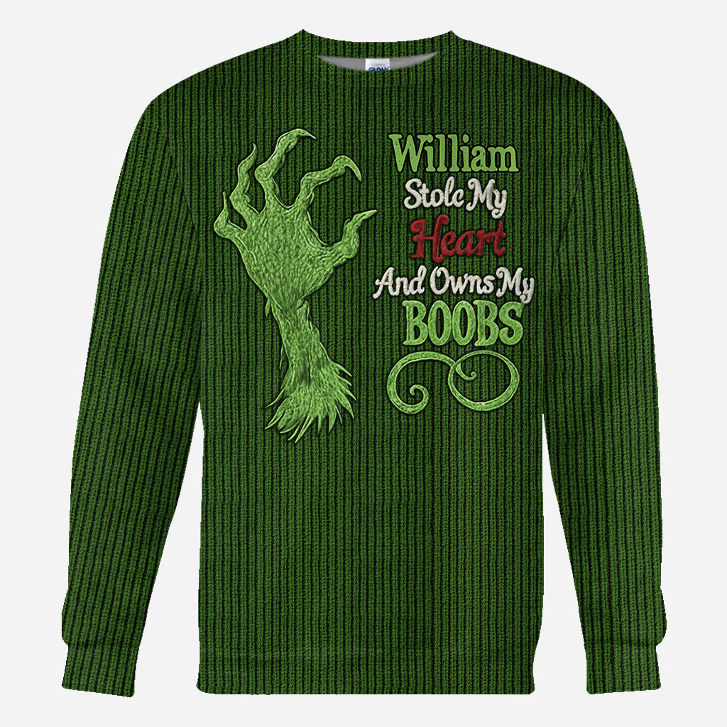 Stole My Heart And Owns My - Personalized Stole Christmas All Over Shirt