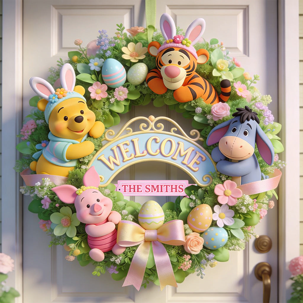 Easter's Day Friends - Personalized Yellow Bear Custom Shaped Wood Sign