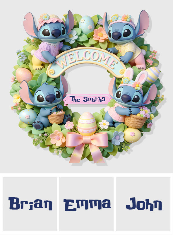 Easter Blue Monster - Personalized Ohana Custom Shaped Wood Sign