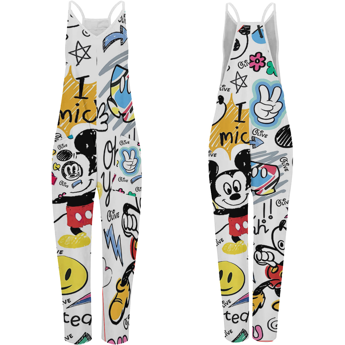 Magical Moment - Sleeveless Drawstring Jumpsuit with Pockets - Personalized Mouse Loose-Fit Overalls/ Rompers