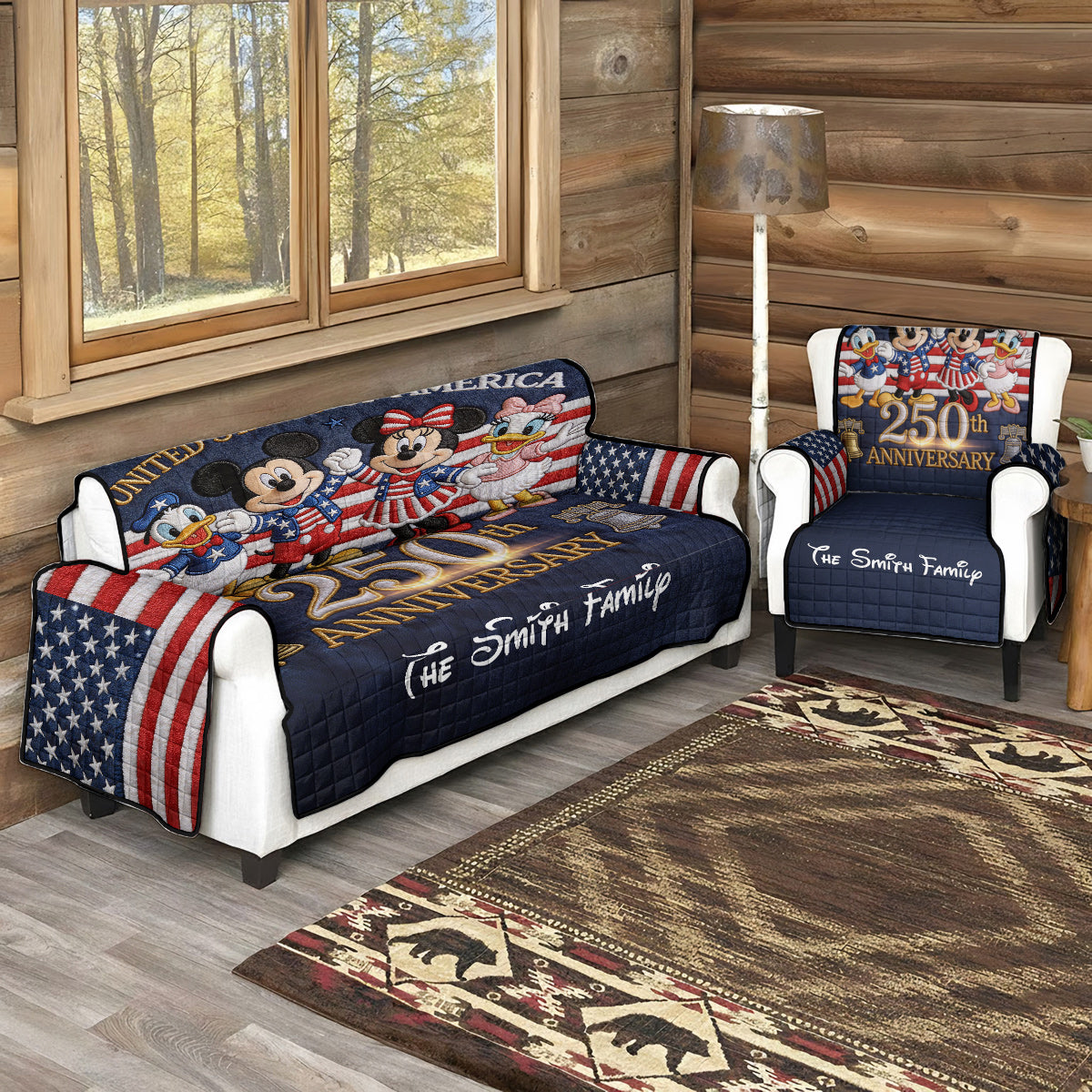 Celebrating 250th Anniversary - Personalized Mouse Quilted Sofa/Couch Cover