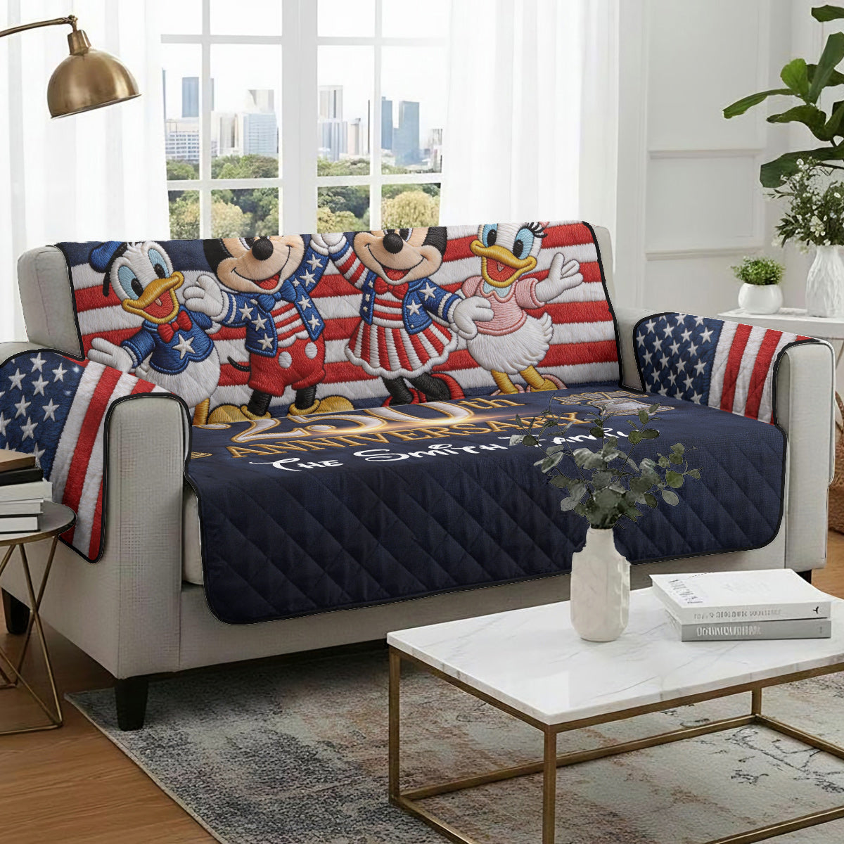 Celebrating 250th Anniversary - Personalized Mouse Quilted Sofa/Couch Cover