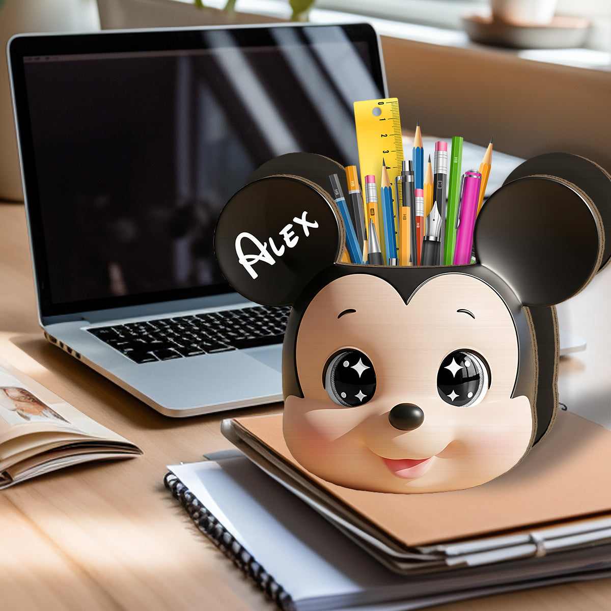 Cute Mouse Head - Personalized Mouse Wooden Pen Holder