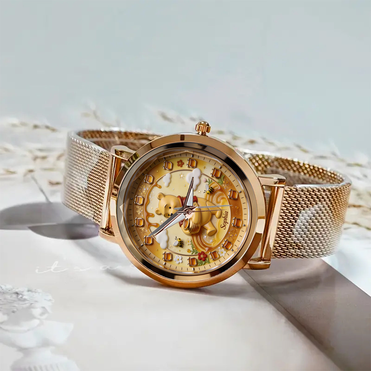 Honey Bear Clock - Personalized Yellow Bear Women Hand Watch