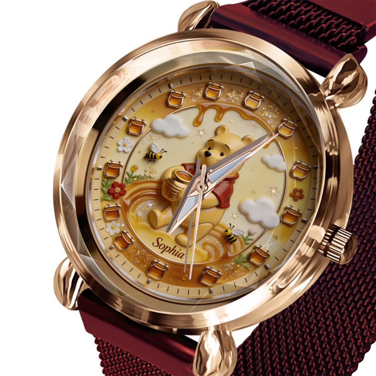 Honey Bear Clock - Personalized Yellow Bear Women Hand Watch