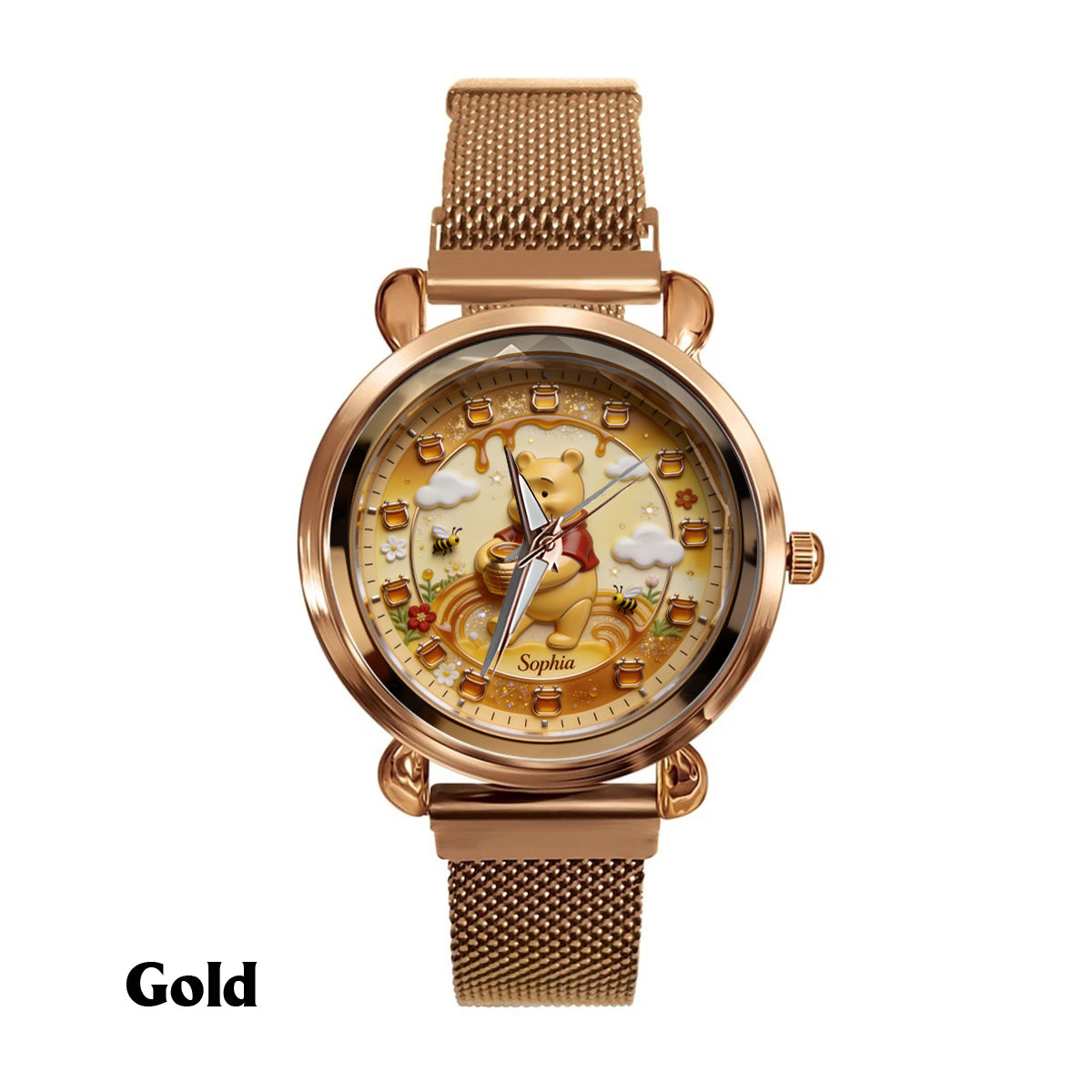 Honey Bear Clock - Personalized Yellow Bear Women Hand Watch