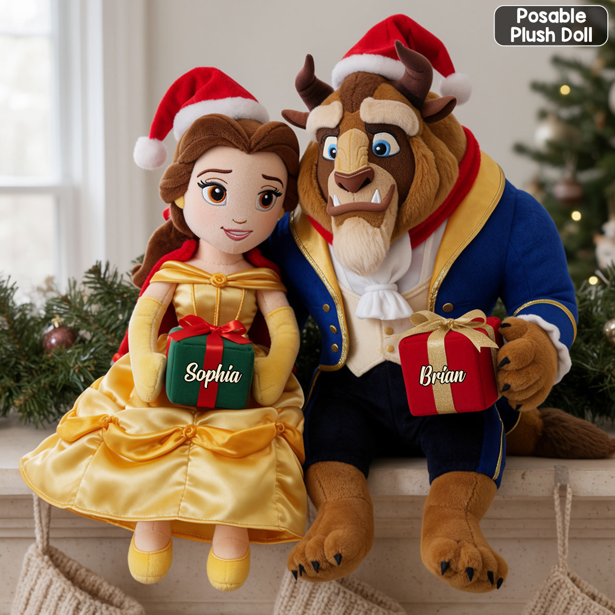Merry Christmas Couple Gift - Personalized Beauty And The Beast Posable Plush Doll