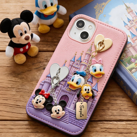 Magical Castle Friends Leather Phone Case & Charm Set - Personalized Mouse Dangling Charms
