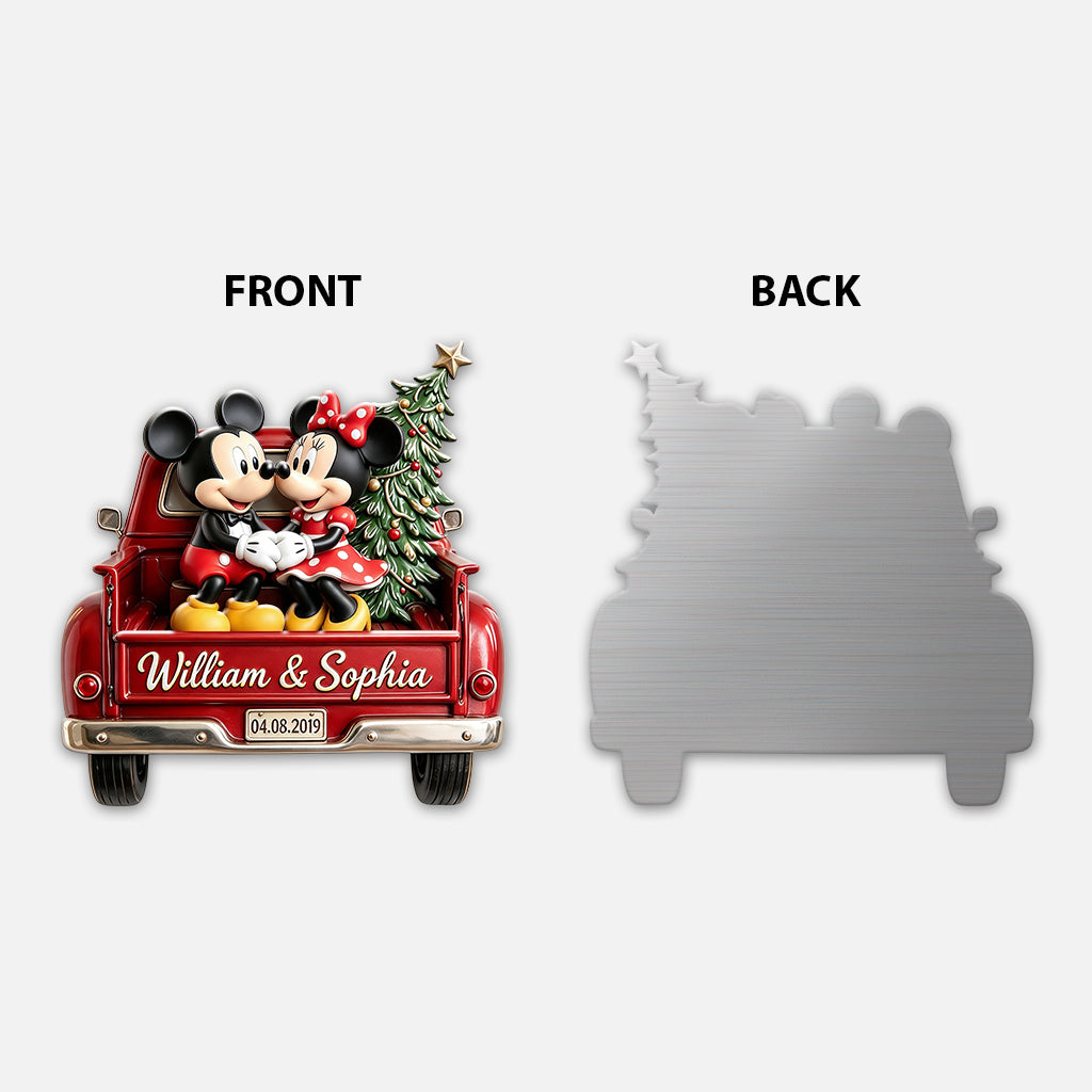 Magic Mouse Couple Red Christmas Truck - Personalized Mouse 3D Printed Cut Metal Sign