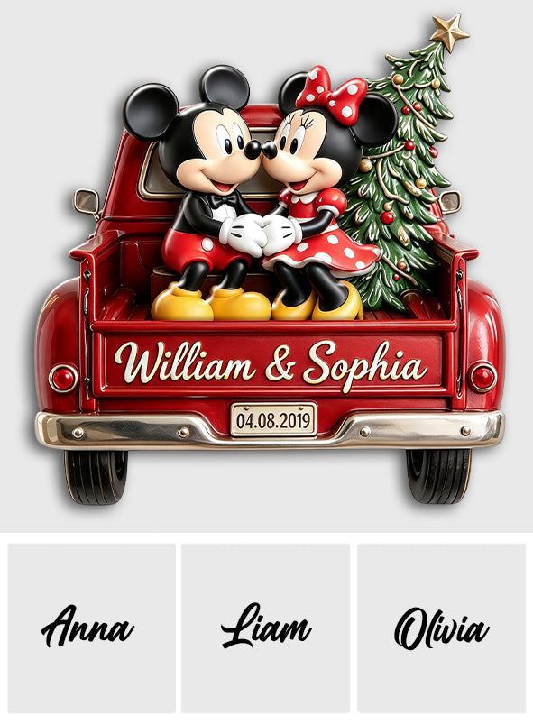 Magic Mouse Couple Red Christmas Truck - Personalized Mouse 3D Printed Cut Metal Sign