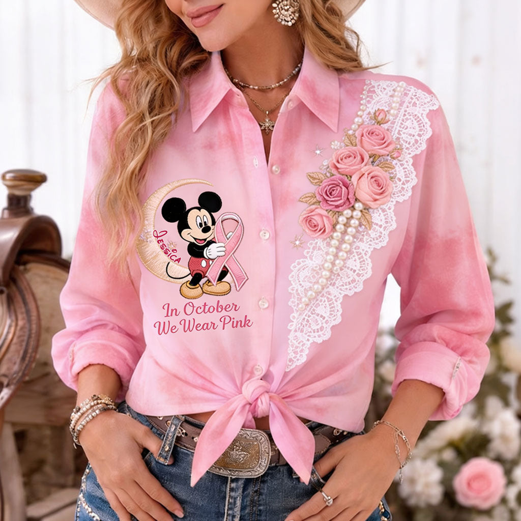 In October We Wear Pink - Personalized Breast Cancer Awareness Button-Up Shirt