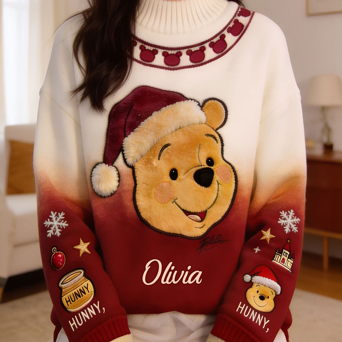Merry Christmas - Personalized Yellow Bear Mock Neck Sweatshirt