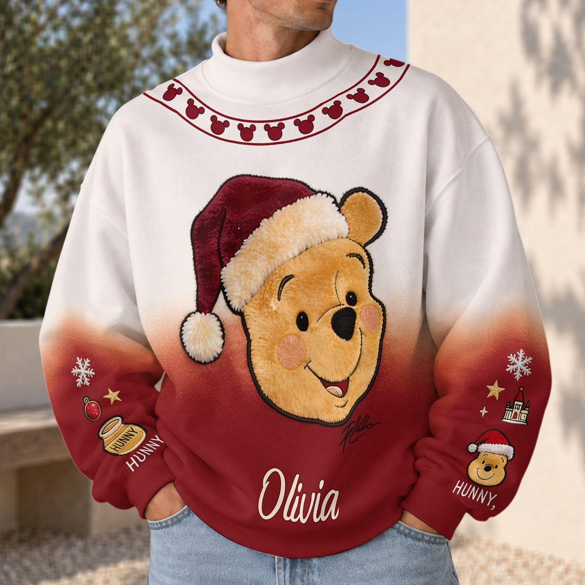 Merry Christmas - Personalized Yellow Bear Mock Neck Sweatshirt