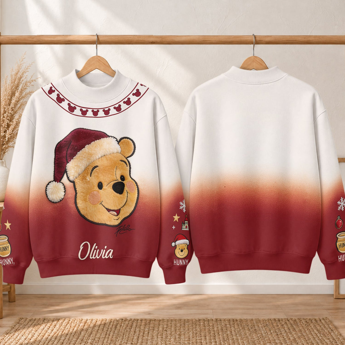 Merry Christmas - Personalized Yellow Bear Mock Neck Sweatshirt