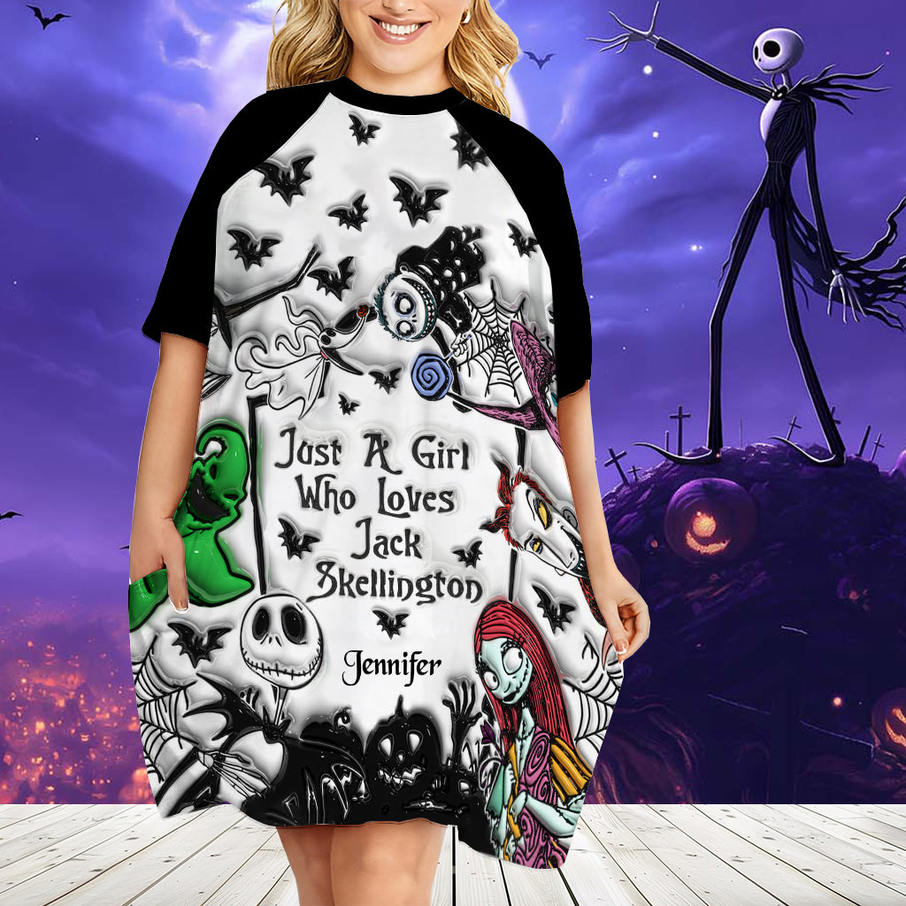 Just A Girl Who Loves Jack - Personalized Nightmare Sleep T-shirt Dress