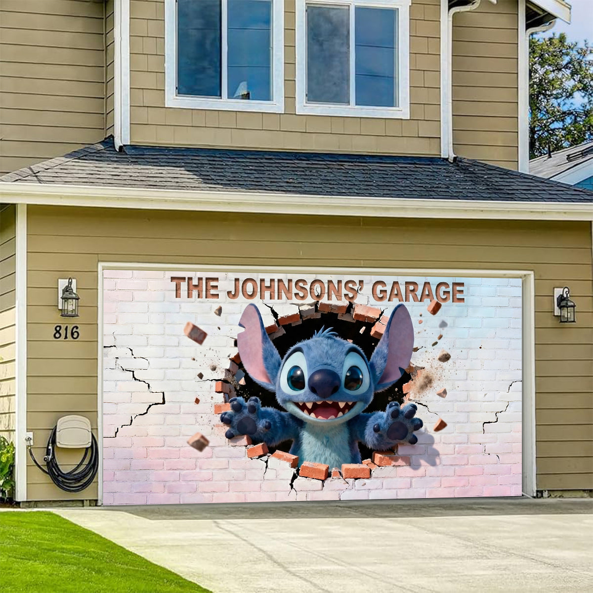 Blue Monster - Personalized Ohana Garage Door Banner