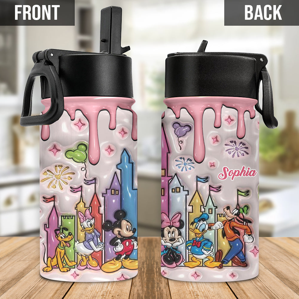 Cute Magic Castle Custom Name - Personalized Mouse Kids Water Bottle