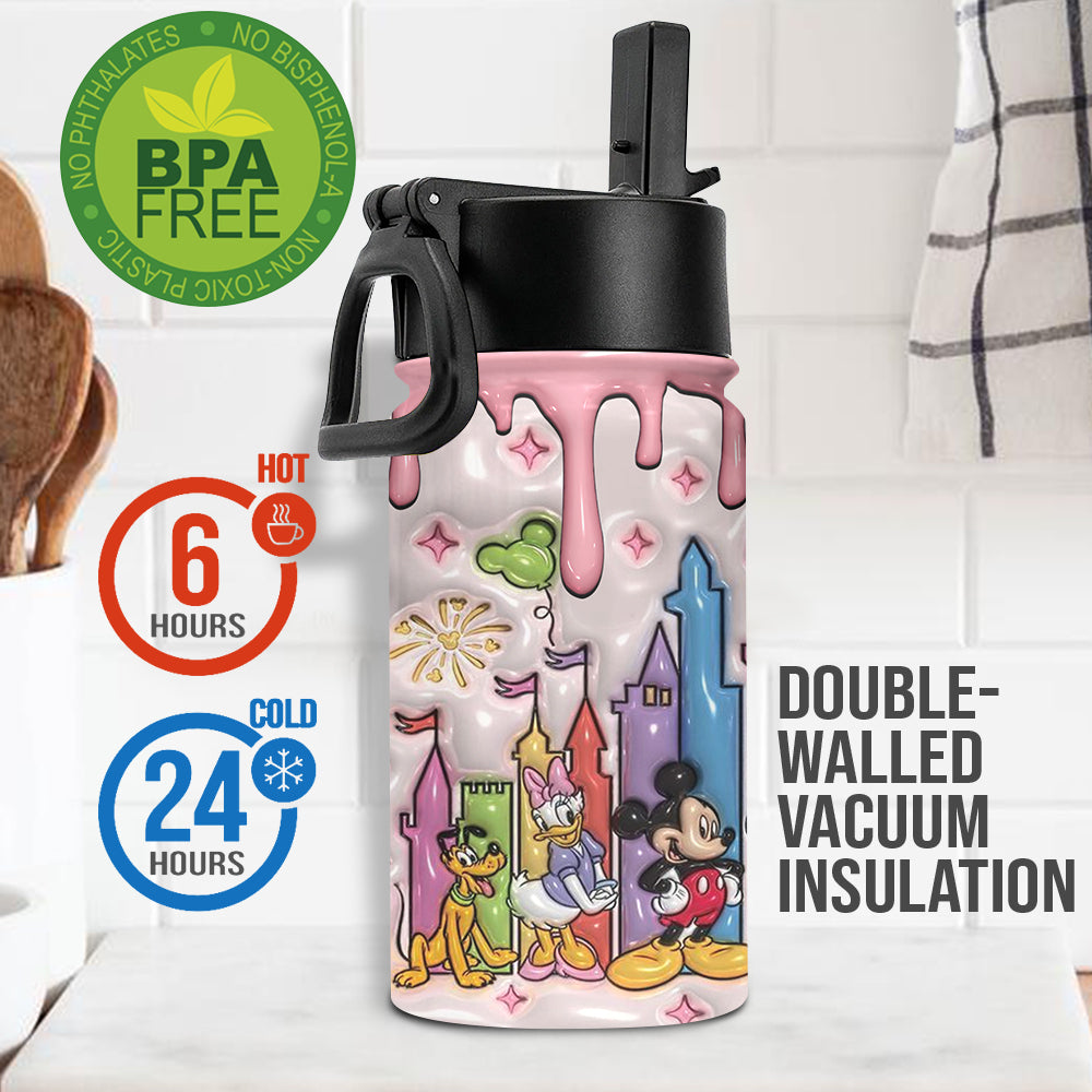 Cute Magic Castle Custom Name - Personalized Mouse Kids Water Bottle