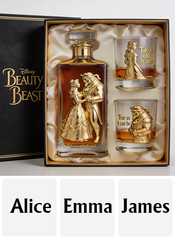 Fairy Tale Romantic Tale As Old As Time - Personalized Beauty And The Beast Whiskey Decanter Set