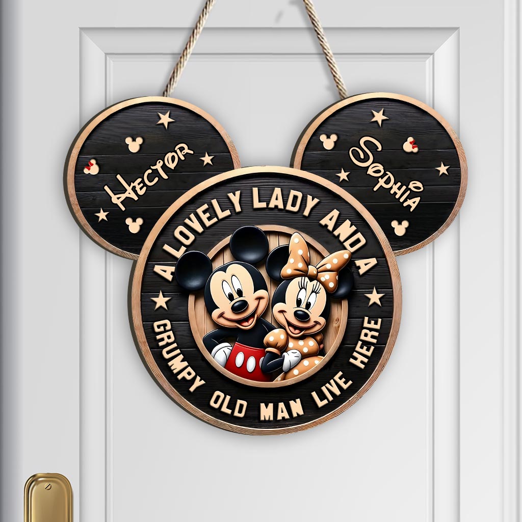 A Lovely Lady And A Grumpy Old Man Live Here - Personalized Mouse Custom Shaped Wood Sign