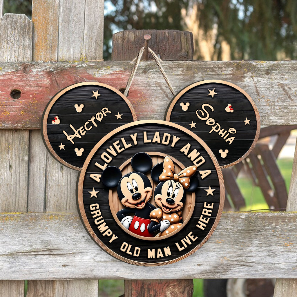 A Lovely Lady And A Grumpy Old Man Live Here - Personalized Mouse Custom Shaped Wood Sign