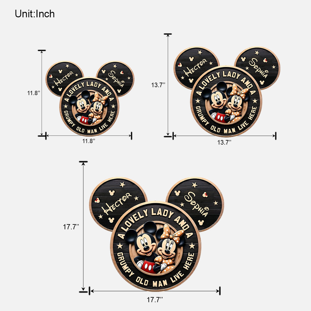 A Lovely Lady And A Grumpy Old Man Live Here - Personalized Mouse Custom Shaped Wood Sign